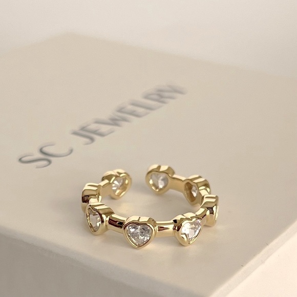 14k Gold Plated Heart Ring Adjustable Women’s Luxury Jewelry - Picture 2 of 13